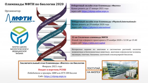 Постер Биологических олимпиад МФТИ 2020/21 учебного года