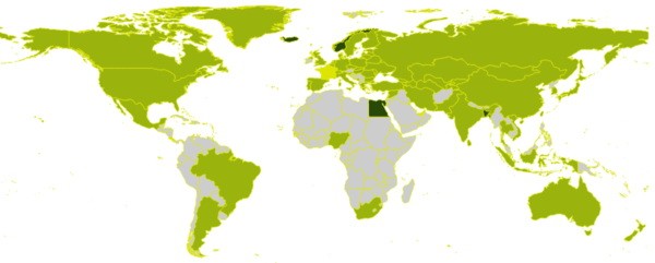 Страны-участницы МБО отмечены зеленым цветом